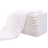Yoofoss Mullwindeln Spucktücher 10er Stoffwindeln 27x50 cm Mulltücher Saugstark Waschlappen 100% Baumwolle Faltwindeln für Baby Kochfest Premium Qualität Weiß
