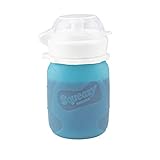 Squeasy Gear Mini Squeasy Snacker, 100 ml blau – wiederverwendbare Quetschflasche, Quetschbeutel aus weichem Silikon für selbstgemachte Smoothies, Babybrot, Fruchtmus, Joghurt, auslaufsicher, BPA-frei