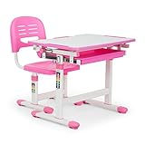 OneConcept Annika - Kinderschreibtisch, Schreibtisch, ergonomischer Tisch und Stuhl, höhenverstellbar, neigbare Tischplatte von 0 bis 40°, Aufbewahrungsschublade, seitlicher Taschenhaken, pink