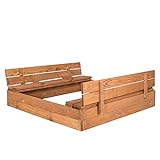 SPRINGOS Sandkasten mit Sitzbank 120x120 cm Abdeckung Holz imprägniert Kinder-Sandkasten Spielplatz