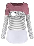 Damen Stillshirt Langarm Schwanger T-Shirt Umstandsshirt Nursing Tops Schwangerschafts Umstandsmode-Rosa-M