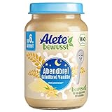 Alete Bio Gläschen Abendbrei Grießbrei Vanille, Babynahrung in Bio-Qualität, ohne Palmöl & Zuckerzusatz, ab dem 6. Monat, 6er Pack (6 x 190 g), 70302