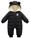 Baby Winter Overall mit Kapuze, Strampler Schneeanzug Jungen Mädchen Langarm Jumpsuit Warm Outfits Geschenk 9-12 Monate(90),Schwarz