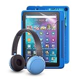 Fire HD 10 Kids Pro-Tablet (kindgerechte Hülle mit „Raumschiffe“-Design) + BuddyPhones PopTime-Bluetooth-Headset (blau, Altersklasse: 8-15 Jahre) + NuPro-Displayschutzfolie (2er-Pack)