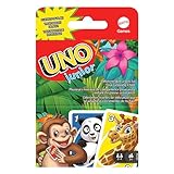Mattel Games Uno Junior, Uno Kartenspiel, vereinfachte Version mit liebenswerten Zootieren und 3 Schwierigkeitsstufen, Spiele ab 3 Jahren, Perfekt als Reisespiel, ab 3 Jahre, GKF04