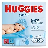 Huggies Feuchttücher Pure Baby Pflegetücher, 10er Pack (10x 56 Stück)