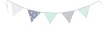 ULLENBOOM Wimpelkette aus Stoff für Kinderzimmer - Wetterfest und für Outdoor geeignet - Mint Grau (Made in EU) - 1,90m mit 5 Wimpeln, Girlande aus OEKO-TEX Baumwolle