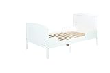 Mitwachsendes Kinderbett, inkl. Lattenrost, Kiefernholz weiß, Juniorbett in 3 Größen, ausziehbar von 137 bis 207 cm, für Mädchen und Jungen, 90 x 137 – 207 cm