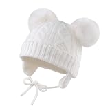 XIAOHAWANG Baby Mädchen Mütze Strickmütze Winter Hut Warme Wintermütze Doppelpompon für Unisex Baby (6-24 Monate, Weiß)