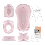 Hylat Baby Komplett - Set: Stabile Babybadewanne mit Thermometer, Gestell Badewannensitz, Ablaufschlauch, Toilettentrainer, Töpfchen, Bad - Tritthocker - stabil und bequem