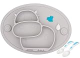 Baby Teller Schüssel Mini Silikon Tischset für Baby Kleinkinder und Kinder Tragbar Teller Baby Rutschfest Babyteller Tischset für die meisten Hochstuhlschalen(Kuh-2Grey)