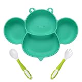 Vicloon Baby Teller, Baby Tischset Rutschfest Silikon mit Saugnäpfen und Biegsamen Löffel+Gabel, BPA-Freie, Kann in der Spülmaschine und Mikrowellem, Kinderteller für Kleinkinder und Kinder - Biene…