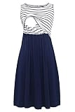 Smallshow Ärmelloses Patchwork-Umstandskleid mit Taschen für Frauen Navy Stripe-Navy Medium