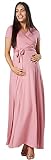 HAPPY MAMA. Damen 2in1 Umstands gerafften Stillkleid Maxikleid Kurz Ärmel.599p