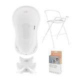 Hylat Baby Set: Baby Badewanne mit Thermometer, Gestell & Stöpsel, Badewannensitz, Ablaufschlauch - stabil und bequem - für Neugeborene und Babys