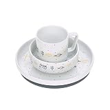 LÄSSIG Geschirrset Porzellan Kindergeschirrset Teller Schüssel Tasse mit Silikonring rutschfest Kindergeschirr/ Garden Explorer boys