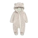 TinaDeer Baby Schneeanzüge Winter Overall mit Kapuze Winter Strampler Fleece Overall mit Fuß für Babys Neugeborene Kleinkind Mädchen Jungen Warm Jumpsuit für 0-12 Monate (Beige, 0-3 Monate)