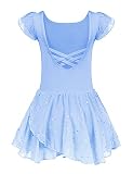 Arshiner Ballettkleid Mädchen Ballettkleidung Blau Ballett Kleider Kurzarm Balletttrikot Tanzkleid Tanzbody mit Rock Tütü Tanzkleidung Ballett Outfit 3-4 Jahre