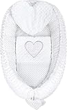 ALUSHBABY | Baby Nestchen Bett Weiß (55x75 cm Baby Cocoon, 100% Baumwolle Babynest Mit Kissen Und Decke Antiallergische Faser, als Baby Reisebett, Kuschelnest Baby Geeignet) Oeko-Tex Zertifiziert