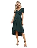 KOJOOIN Damen Umstandskleid Festlich Stillkleid V-Ausschnitt Kurzarm Schwangerschaftskleid mit Taillengürtel Sommer Dunkelgrün(Kurzarm) M