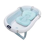 LinaSmile faltbare Baby Badewanne stabil mit Thermometer und Sitzkissen, folding bathtub, platzsparend (Blau)