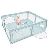 COSTWAY 206 x 185,5cm Baby Laufstall mit 50 Spielbällen, Laufgitter mit atmungsaktivem Netz und Reißverschluss, Krabbelgitter mit 2 Türen, Laufgitterzelt für Säuglinge und Kinder (Blau)
