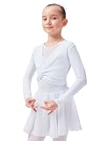 tanzmuster ® Ballettjacke Mädchen Langarm - Mia - aus sehr weichem Baumwollstoff Ballett Top zum Reinschlüpfen in weiß, Größe 128/134