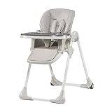 Kinderkraft Hochstuhl YUMMY, Kinderhochstuhl, Babystuhl, Kombihochstuhl, ab den Ersten Lebensmonaten, Fußstütze, Halbliegende Position, Bezug aus PU, Einfach zu Reinigen, Grau