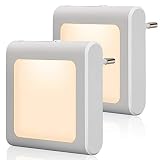 emotionlite Nachtlicht Steckdose mit Dämmerungssensor, 2 Stück Helligkeit Stufenlos Einstellbar Sehr gut für Treppenaufgang,Schlafzimmer, Küche, Orientierungslicht,WarmWeiß