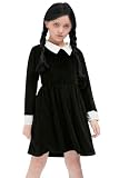 BesserBay Halloween Mädchen Karneval Vintage Midikleid Mittwoch Peter Pan Kragen Cosplay Samt Kostüm Schwarz 150
