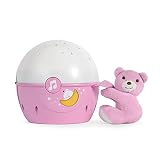 Chicco Next2Stars Nachtlicht Baby Sternenhimmel Projektor mit Plüschtier - Sternenlicht Projektor für Babybettchen, Nachtlicht mit Soundsensor, 3 Lichteffekte und Musik - 0+ Monate, Rosa