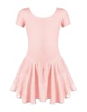 untlet Ballett Tanzkleid Mädchen Ballettkleid Kurzarm Kinder Ballettkleidung Baumwolle Balletttrikot Ballettanzug Tanzbody mit Glitzerrock Tütü,Rosa,110