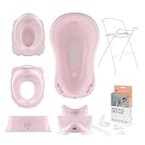 Hylat Baby Baby Badewanne Set mit Gestell und Badewannensitz + Töpfchen + Toilettentrainer + Bad-Tritthocker - für Neugeborene und Babys - stabil und bequem, Farbe: Rosa, Motiv:Friends