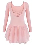 Arshiner Ballettkleider Mädchen Langarm Ballettkleidung Baumwolle Glitzer Tanzkleid Ballettanzug Kinder Balletttrikot mit Tüllrock