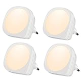 emotionlite 4 Stück LED Nachtlicht Steckdose mit Dämmerungssensor Kinder Nachtlicht Sehr gut für Kinderschlafzimmer Badezimmer Flur Treppenaufgang Korridor Schrank oder ein dunkles Zimmer Warmeweißes
