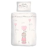 termana Babybettwäsche-Set Baumwollflanell ˜† Kinderbettwäsche 135 x 100 cm für Mädchen ˜† Hase Little One ˜† rosa, beige - 1 Kissenbezug 40 x 60 cm 1 Bettbezug 100 x 135 cm