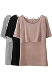Smallshow Stillshirt Umstandstop T-Shirt Überlagertes Design Umstandsshirt Schwangerschaft Kleidung Mutterschafts Kurzarm Shirt,Brown/Black/Grey,M