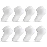 Lictin Babysocken 8 Paare Weiß Stoppersocken Baby Socken Socken Einfarbige Socke Neugeborene Socken für Baby 0-12 Monaten