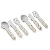 MiaMia Kinder und Baby Besteck Set - sicheres, geprüftes und lebensmittelechts Babybesteck aus Edelstahl mit handlichen Griffen - Creme Weiß (ab 18 Monate (6 Teile))