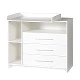 ecomi Wickelkommode Wickeltisch Babymöbel Wickelregal Kommode mit Wickelaufsatz - 3 Schubladen - 113 x 53 x 100 Weiß