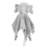 Vicloon Schmusetuch, Kuscheltuch mit Knisterfolie und Glöckchen, Weich & Waschbar, 27 x 26 cm, Baby Kuscheltier, Schmusetuch für Babys ab dem 1 - Elefant