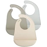PandaEar 3 Pack Silikon Baby Fütterungs- Superdünnes Leichtgewicht- Weiches Silikon Fütterungs Lätzchen Kinder Wasserdichte mit Auffangschale Einfach zu Säubern für Kleinkinder Baby Fütterung