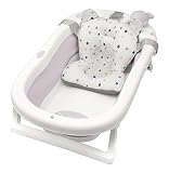 Primabobo My Toy klappbare Badewanne für Babys im Alter von 0-36 Monaten, Neugeborenenwanne mit rutschfesten Füßen, Ergonomischem Kissen und abnehmbarem Spielzeug (rosa)