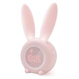 Homealexa Kinder Lichtwecker Cute Rabbit Kinderwecker Creative Nachttischlampe Snooze-Funktion, zeitgesteuertes Nachtlicht, Kindertagesgeschenk für Kinder, Mädchen (Pink)