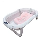 LinaSmile faltbare Baby Badewanne stabil mit Thermometer und Sitzkissen, folding bathtub, platzsparend (Rosa)