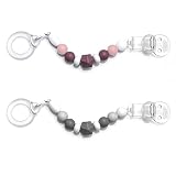 MiaMia Schnullerkette 2er Pack - Baby Schnullerband Perlen passend z.B. für AVENT, Nuk, MAM, Bips uvm. / 2 Stück Silikon Schnullerketten mit Clip, Gummiring und Schnur (Grau Rosa)