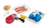 Hape Fisch & Fleisch Set von Hape| Fantasiespiel aus Holz Lebensmittel-Set für Kinder, Kochset mit Zutaten und Zubehör mit Klettverschluss