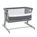 Chicco Next2Me Go, Beistellbett Babybett, Kompatibel mit Mehreren Betten, Höhenverstellbar, Neigbar, Gute Luftzirkulation, Matratze und Reisetasche Enthalten, Dunkelgrau
