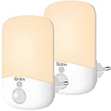 Gritin Nachtlicht Steckdose mit Dämmerungssensor, [2 Stück] Schlaffreundliche Nachtlichter Baby, Stromsparende, 2700K Warmweiße LED Nachtlampe für Kinderzimmer/Schlafzimmer/Treppen/Küche/Badezimmer