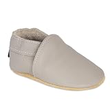 HMIYA Weiche Leder Krabbelschuhe Babyschuhe Lauflernschuhe mit Wildledersohlen für Jungen und Mädchen（12-18 Monate，Hellgrau）